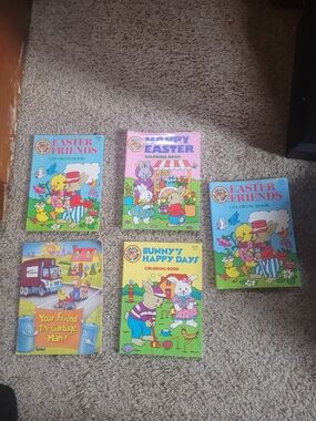 Vintage Easter Friends & Bunny Coloring Book Lot - Bright Pastels